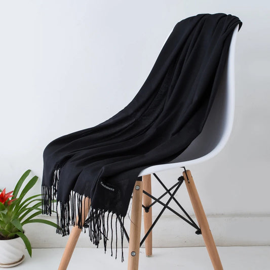 Women's Tassel Scarf, Soft Solid Color Shawl Wrap