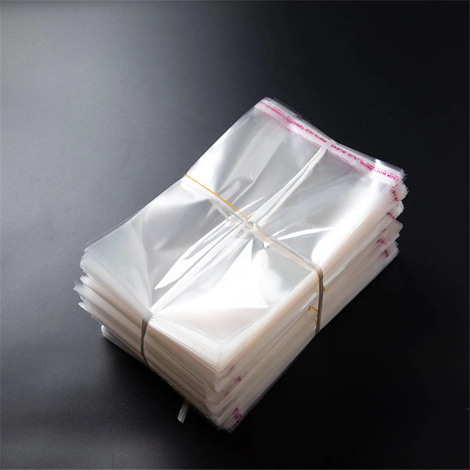 TETP 100PCS Clear Self-Adhesive OPP Bags – Resealable Cellophane Storage for Food, Candy & Gift Packaging