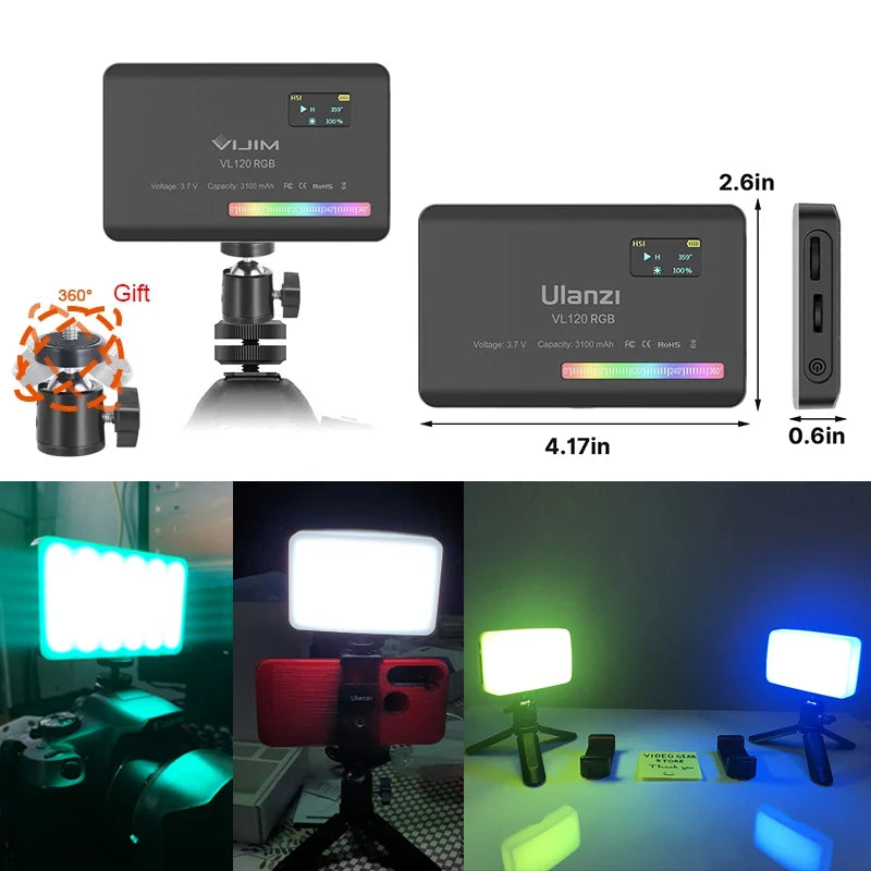 Ulanzi VL120 RGB Camera Phone Video Light Selfie Fill Light Portable 3100mAh Photography Lighting for Smartphone Vlog Tiktok