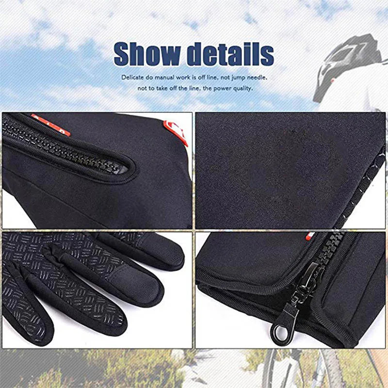 Unisex Touchscreen Winter Gloves, Windproof Zipper Gloves