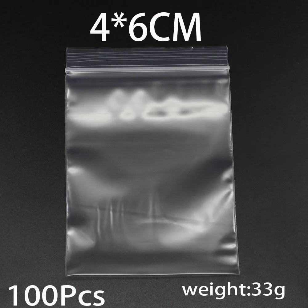 30-100Pcs Thick Plastic Poly Clear Bags 4x6/5x7/6x8/7x10cm Jewelry Packaging Lock Zipped Reclosable DIY Storage