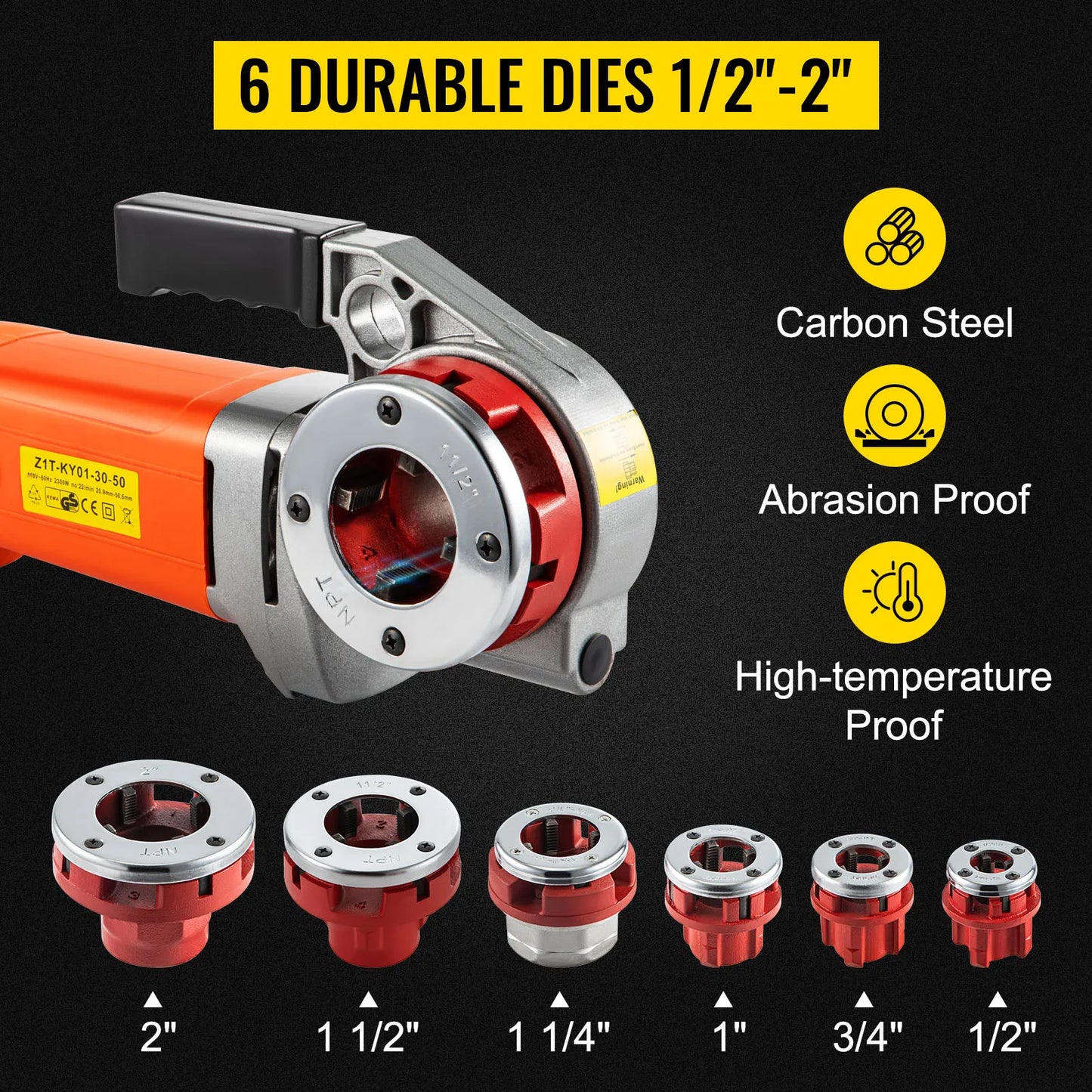 SucceBuy 2300W Electric Pipe Threader Handheld Household Galvanized Iron Pipe Sleeve Machine Industrial Threading Tool w/ 6 Dies