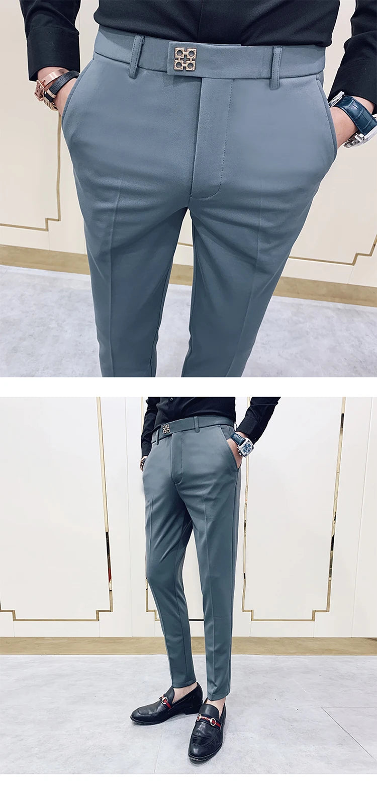 Spring 2026 Mens Casual Slim Fit Dress Pants Streetwear Suit Pants Men High Quality Office Pants All Match ankle Length Trousers