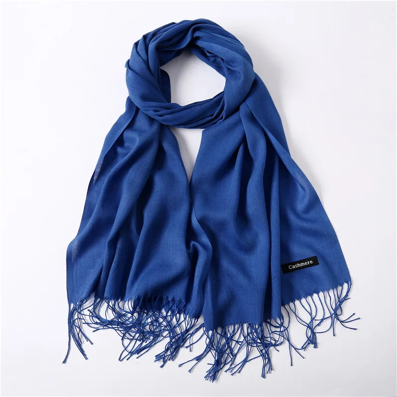 Women's Tassel Scarf, Soft Solid Color Shawl Wrap
