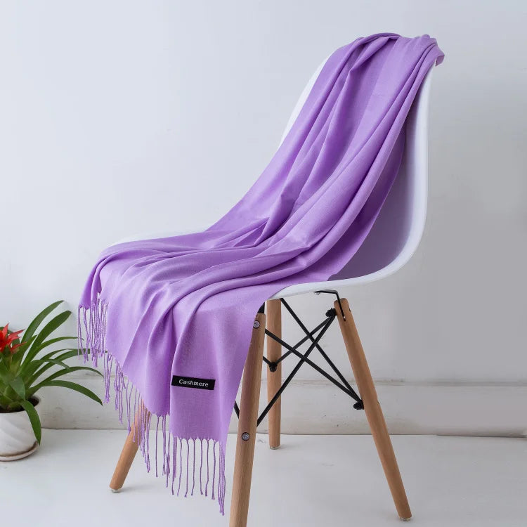 Women's Tassel Scarf, Soft Solid Color Shawl Wrap