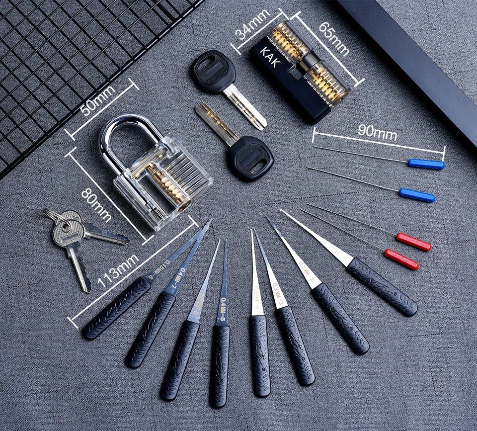 KAK Transparent Cutaway Practice Padlock Kit – Locksmith Training Lock with Broken Key Extractor & Wrench Tools