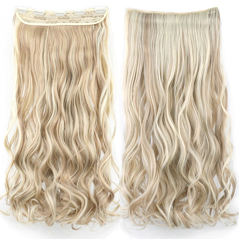 Soowee 24'' 28'' Synthetic Hair Charms Clip In Hair Extensions Dirty Blonde Fake Brown Curly Hair Pieces for Women