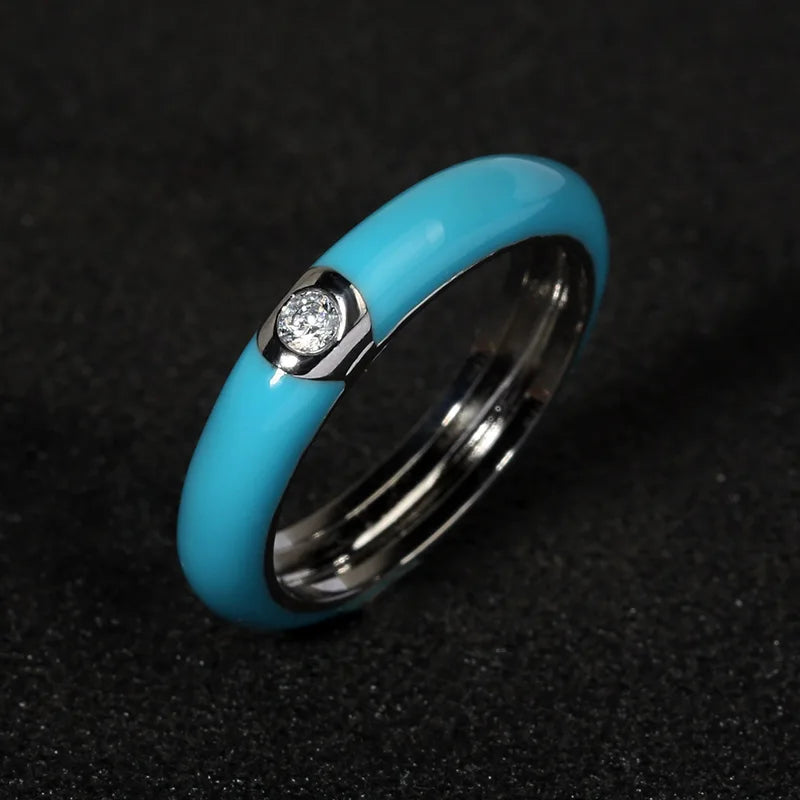 925 Silver Retro Enamel Flower Ring for Women - Adjustable