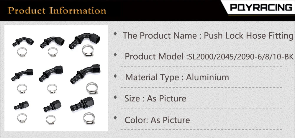 Universal AN6 AN8 AN10 Push-on Hose End Fittings Fuel Oil Cooler Hose Fitting 0 45 90 180 Degree Reusable Connection Adapter