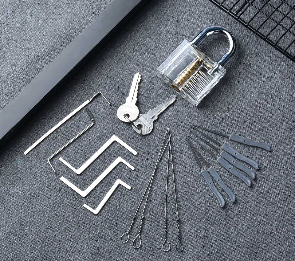 KAK Transparent Cutaway Practice Padlock Kit – Locksmith Training Lock with Broken Key Extractor & Wrench Tools