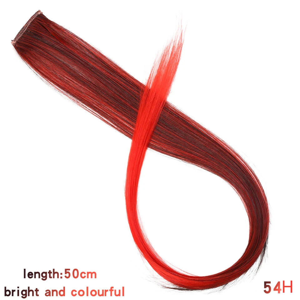 All Long Straight Color Hair Piece Hair Extensions Clip In Highlight Rainbow Hair Streak Pink Synthetic Hair Strands on Clips