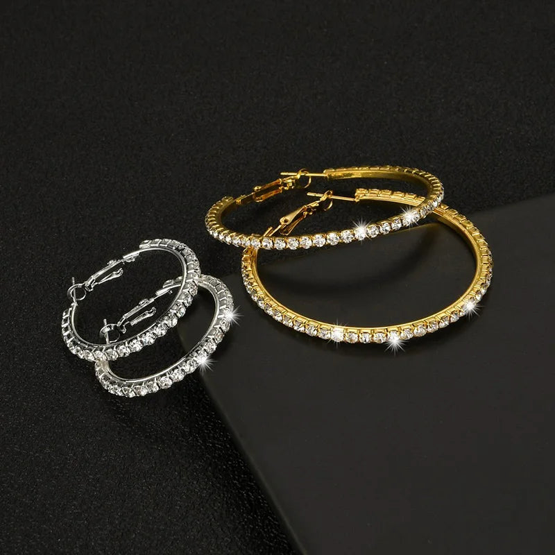 2026 New 30-100mm Large Crystal Hoops Earrings Paparazzi Basketball Wives CZ Hip Hop Earrings Christmas Jewelry Gift