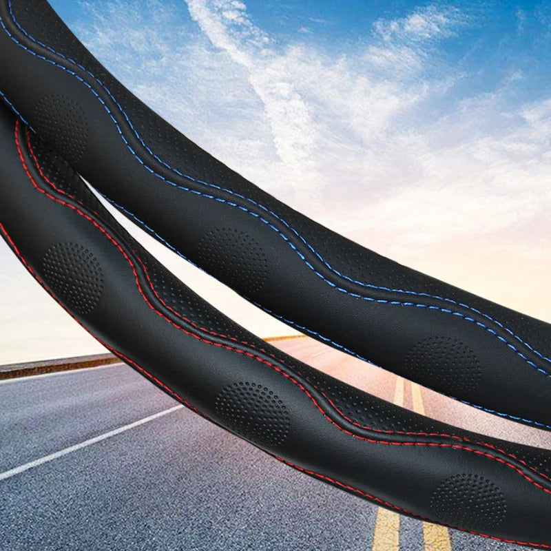 Car Truck PU Leather Embossed Steering Wheel Cover Steering-Wheel For Auto Diameters 36 38 40 42 45 47 50CM 7 Sizes to Choose