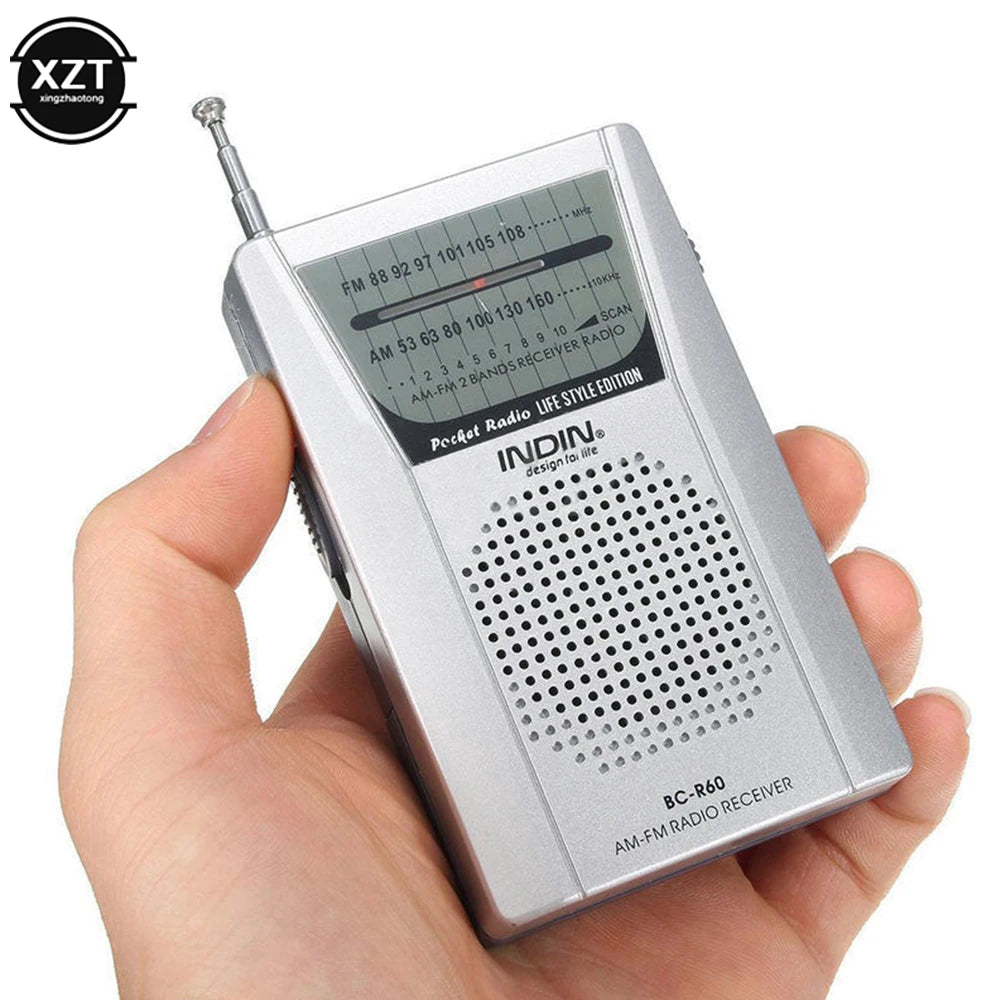 BC-R60 Pocket Radio Telescopic Antenna Outdoor Mini AM/FM Dual Band Radio World Receiver 88-108MHz Speaker 3.5mm Earphone Jack