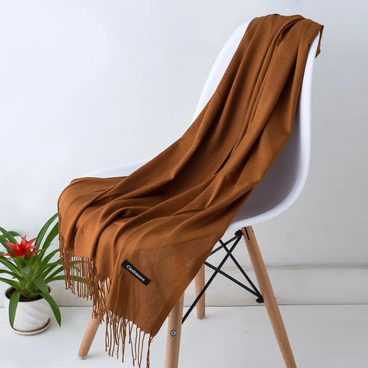Women's Tassel Scarf, Soft Solid Color Shawl Wrap