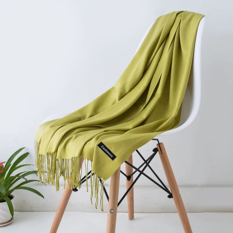 Women's Tassel Scarf, Soft Solid Color Shawl Wrap