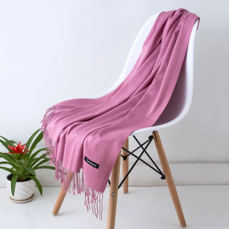 Women's Tassel Scarf, Soft Solid Color Shawl Wrap