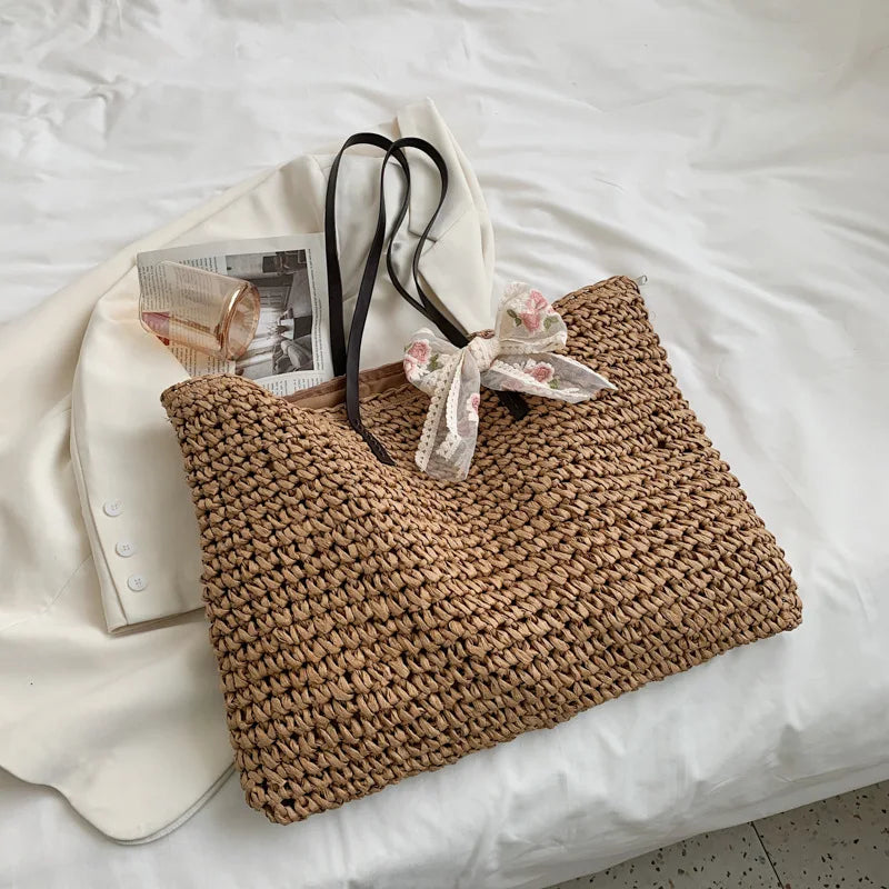 Women's Rattan Straw Beach Tote - Handwoven Large Summer Bag - photo 8