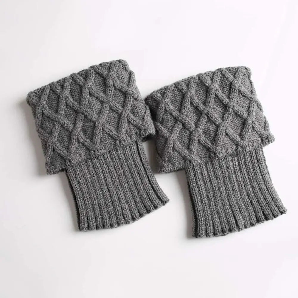 Women's Short Knit Leg Warmers - Boot Cuffs in Grey & Khaki - photo 12