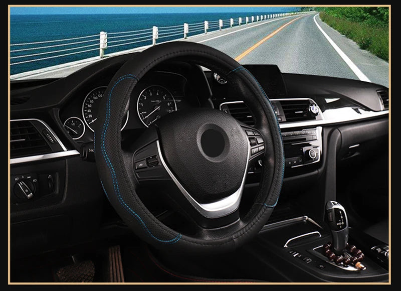 Car Truck PU Leather Embossed Steering Wheel Cover Steering-Wheel For Auto Diameters 36 38 40 42 45 47 50CM 7 Sizes to Choose
