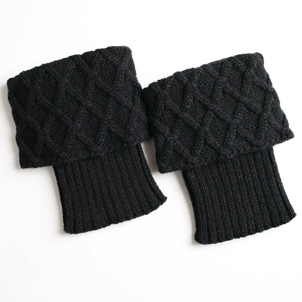 Women's Short Knit Leg Warmers - Boot Cuffs in Grey & Khaki - photo 13