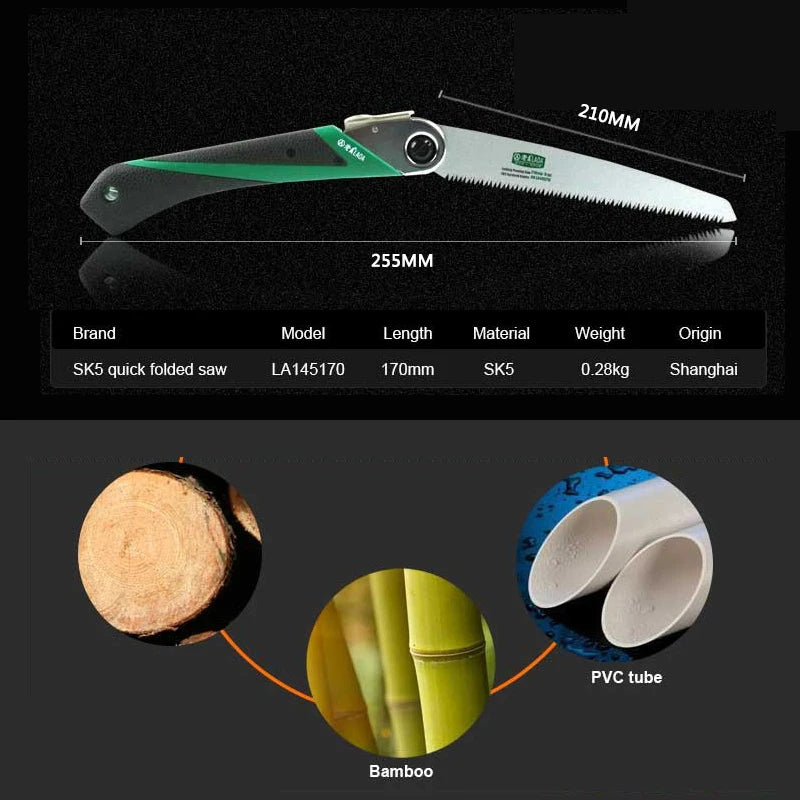 LAOA SK5 Folding Garden Saw – Portable Hand Pruning Saw for Branches, Camping & Logging