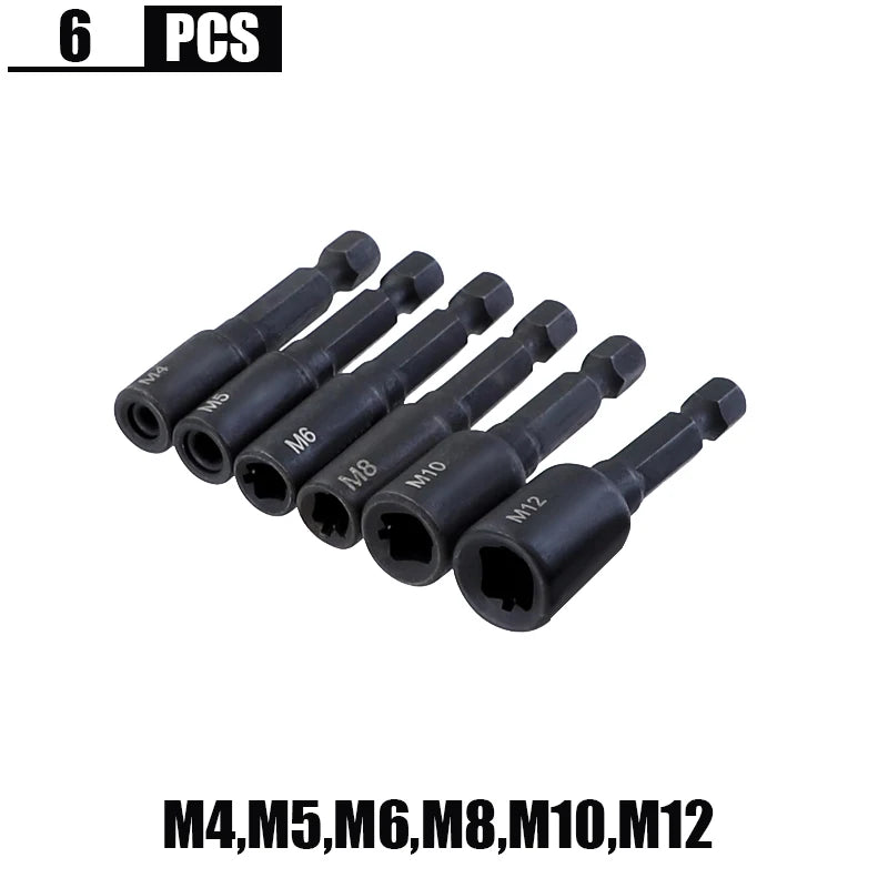 6pcs Tap Die Socket Adapter 1/4 '' Hex Shank Machine Screw Metric Plug Threading Tool for Electric Drill M4 M5 M6 M8 M10 M12