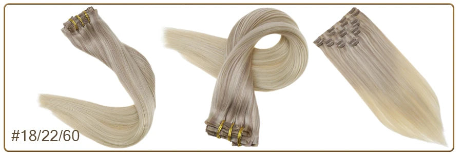 Full Shine Seamless Clip in Hair Extensions Remy Human Hair 8Pcs 120g & 80g Clip In Hair Extensions Human Hair Blonde Skin Weft
