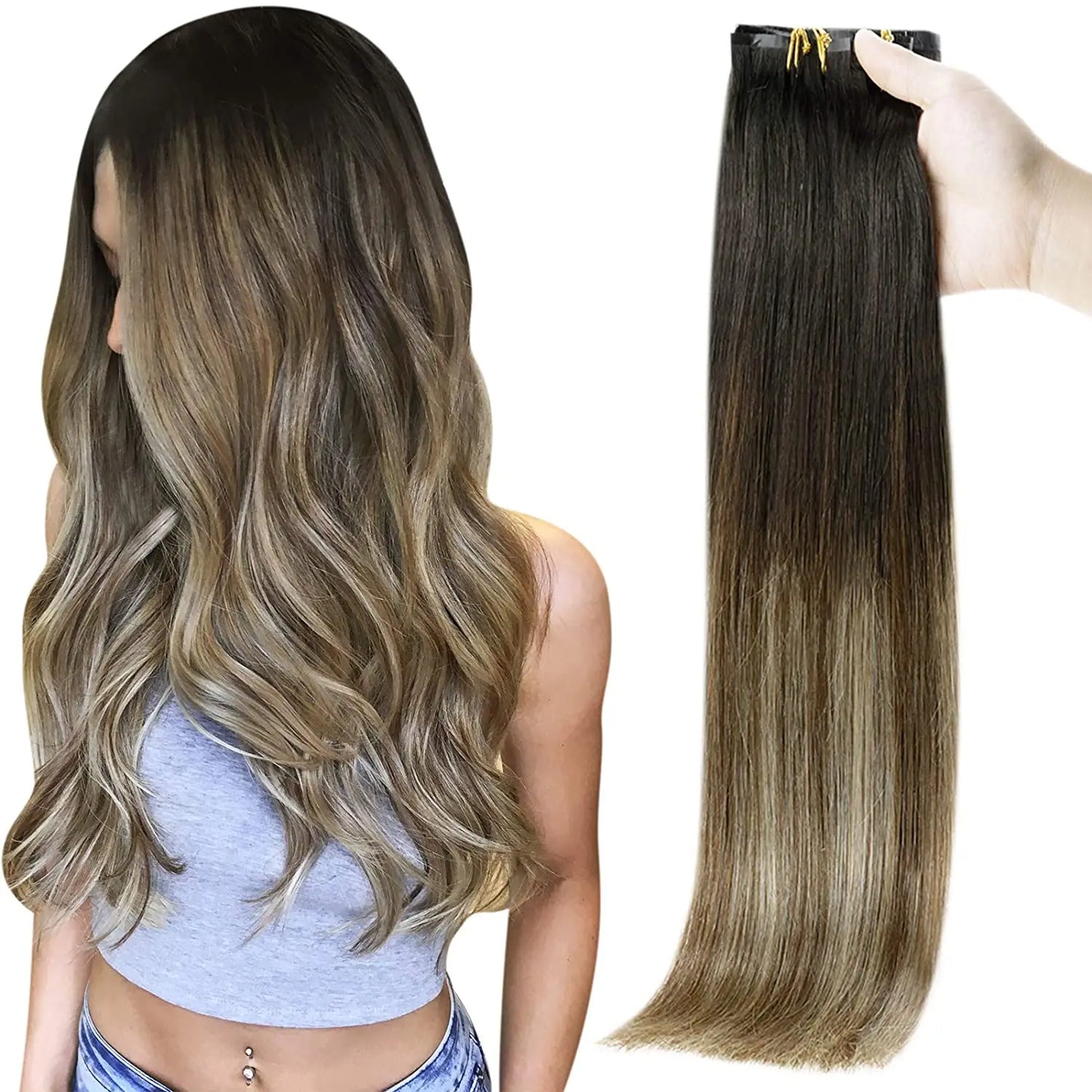 Full Shine Seamless Clip in Human Hair Extensions 8Pcs 100g&80g Pure Color Blond Hair Pu Clip on Remy Extension Skin Weft