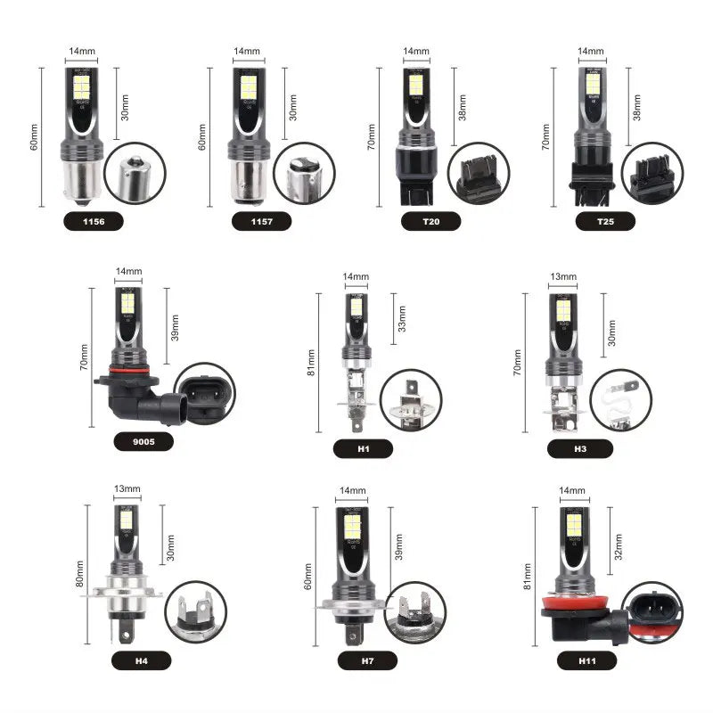 2Pcs 9005 9006 LED Headlight H11 H8 H9 H10 H1 H3 Car Fog Light Bulbs DRL H4 H7 Auto Driving Running Lamps 6000K 8000LM 80W 12V