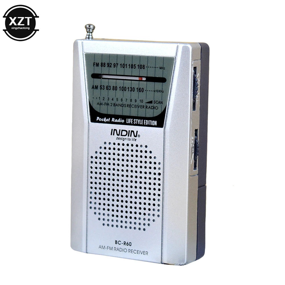 BC-R60 Pocket Radio Telescopic Antenna Outdoor Mini AM/FM Dual Band Radio World Receiver 88-108MHz Speaker 3.5mm Earphone Jack