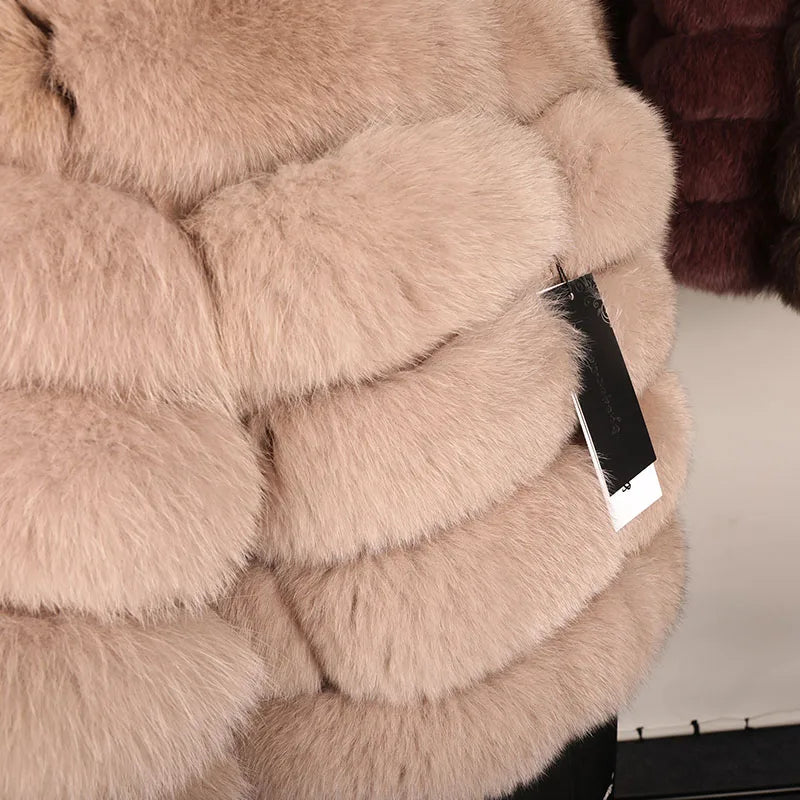 Women's Fox Fur Coat with Detachable Sleeves