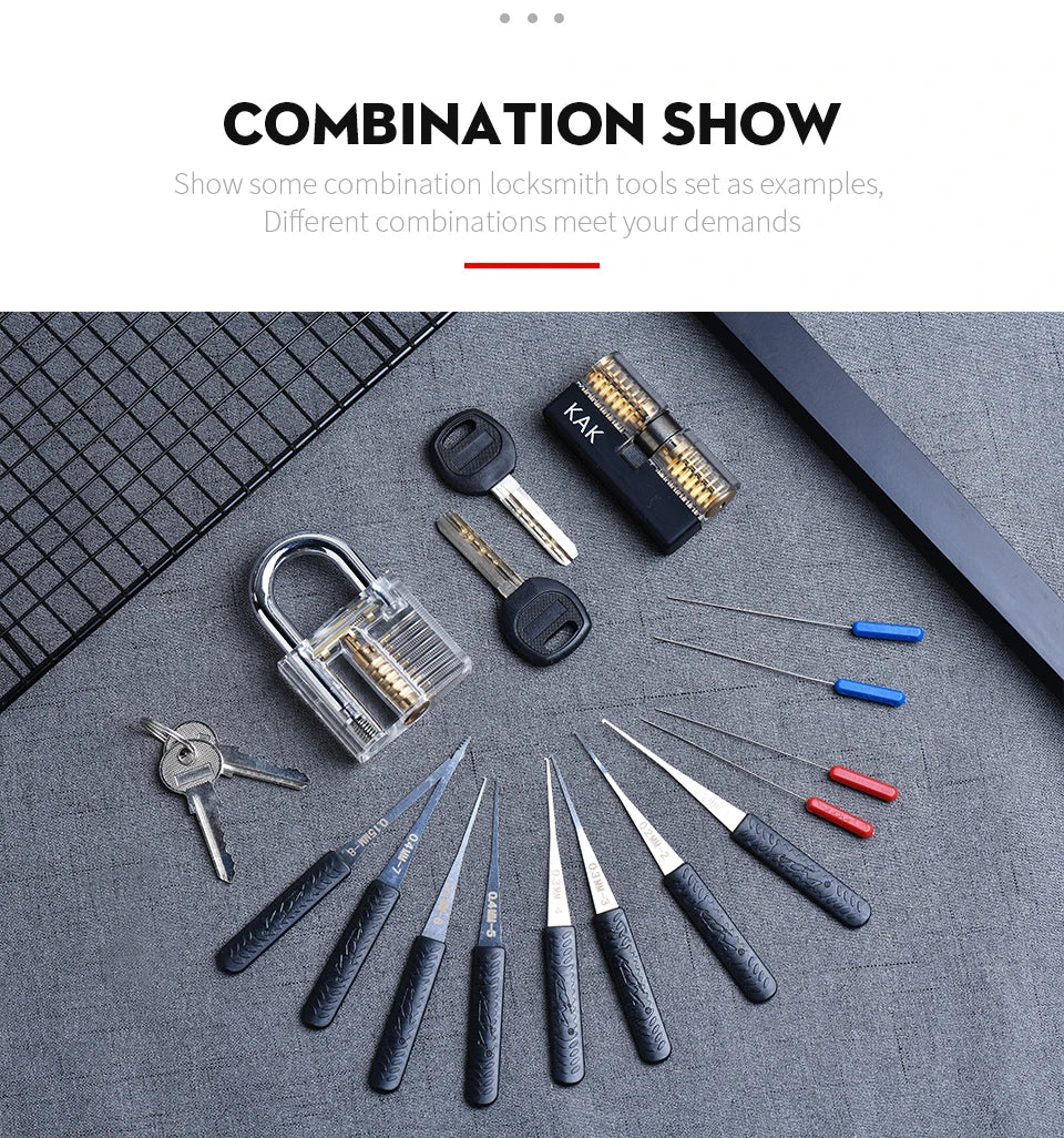 KAK Transparent Cutaway Practice Padlock Kit – Locksmith Training Lock with Broken Key Extractor & Wrench Tools