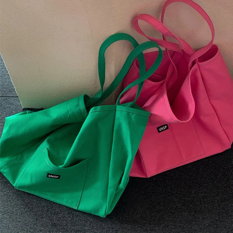 Women's Canvas Tote Bag – Reusable Shoulder Handbag with Letter Detail | Casual Daily Bag