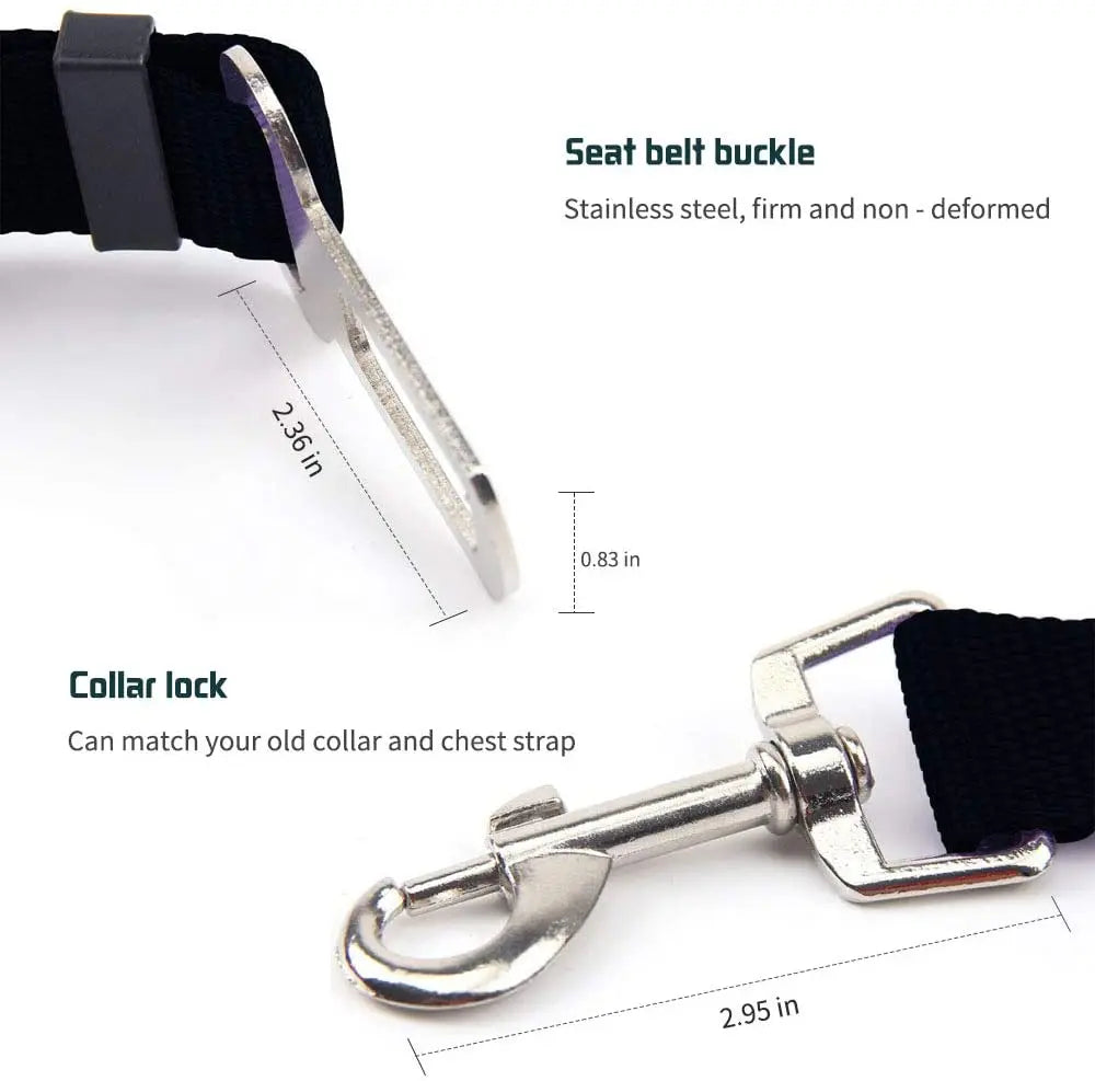Dog Car Seat Belt Safety Protector – Adjustable Pet Travel Harness Leash & Collar Clip | Universal Fit