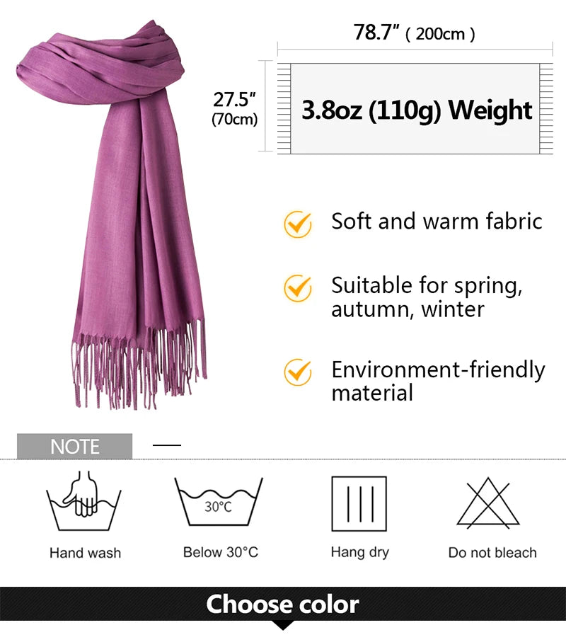 Women's Tassel Scarf, Soft Solid Color Shawl Wrap