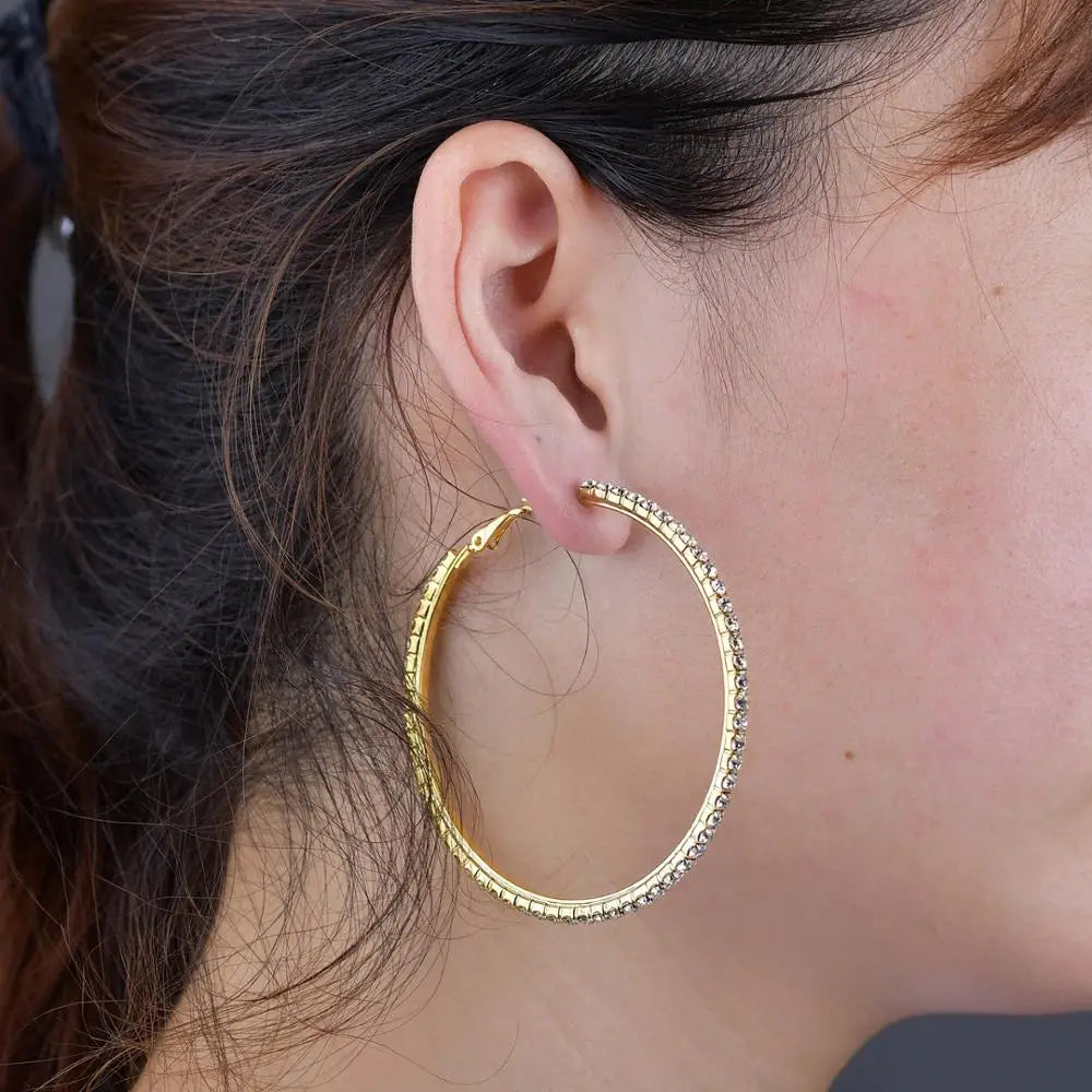 2026 New 30-100mm Large Crystal Hoops Earrings Paparazzi Basketball Wives CZ Hip Hop Earrings Christmas Jewelry Gift