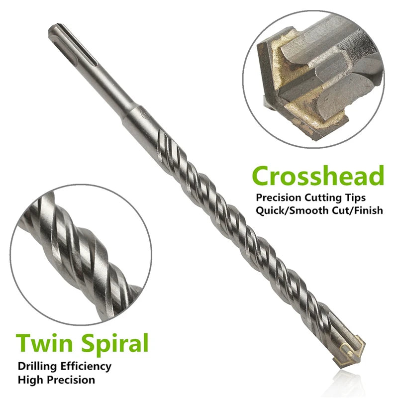 SDS Plus Hammer Drill Bits 5-25mm, Cross Tungsten Masonry Set