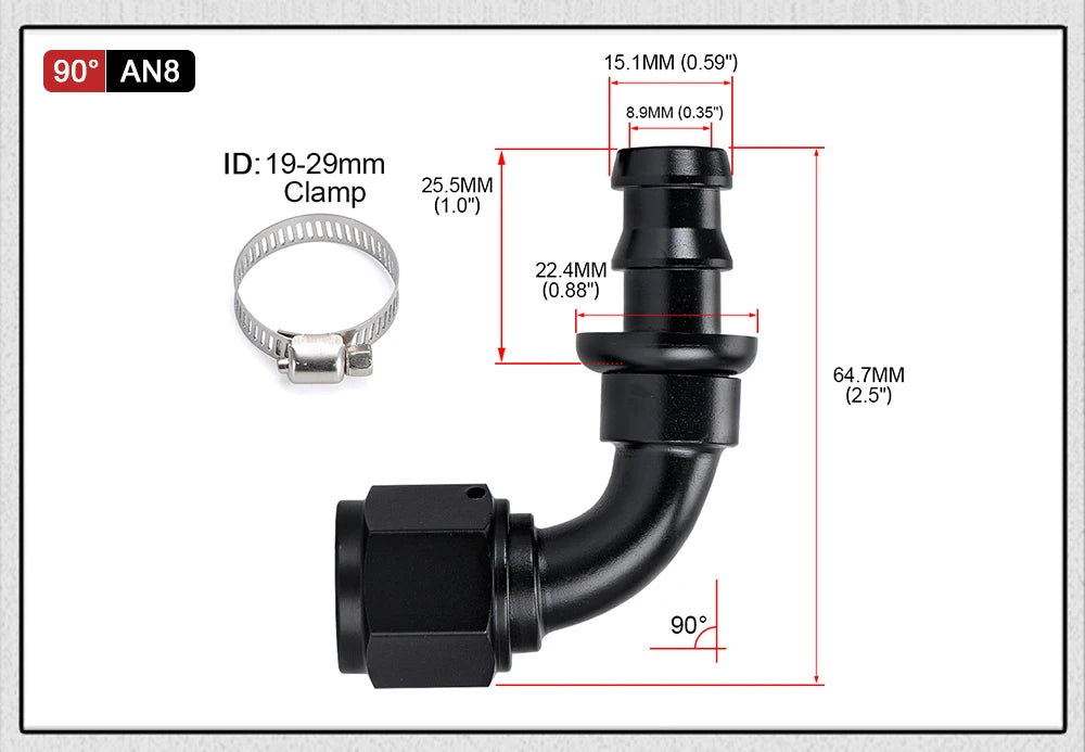 Universal AN6 AN8 AN10 Push-on Hose End Fittings Fuel Oil Cooler Hose Fitting 0 45 90 180 Degree Reusable Connection Adapter