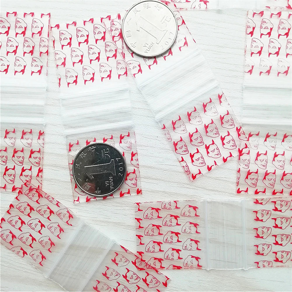 100pcs Mini Reclosable Storage Baggies - 1.25" Zip Craft Bags (Red Print)