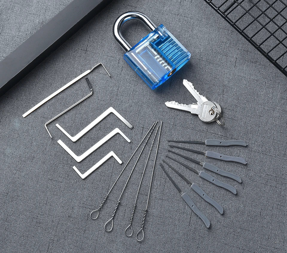 KAK Transparent Cutaway Practice Padlock Kit – Locksmith Training Lock with Broken Key Extractor & Wrench Tools
