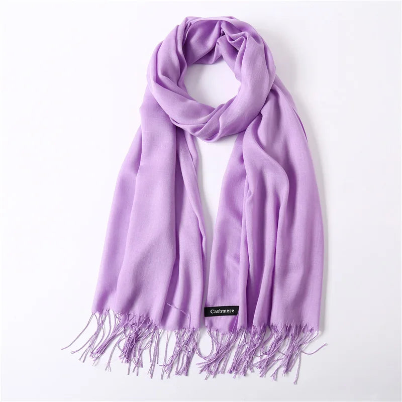 Women's Tassel Scarf, Soft Solid Color Shawl Wrap