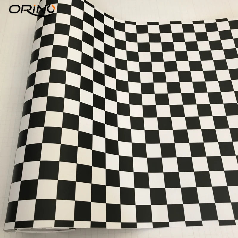 Matte Glossy Racing Sport Black White Checkered Flag Sticker Vinyl Film Adhesive Car Bike Motorcycle Decal Camo Car Wrap Foil