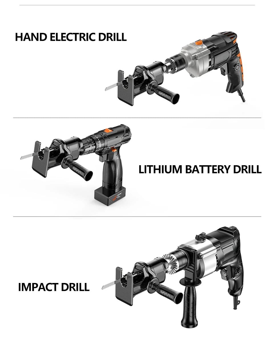 Portable Reciprocating Saw Adapter ,Electric Drill To Electric Saw for Wood Metal Cutting Tool with Saw Blade