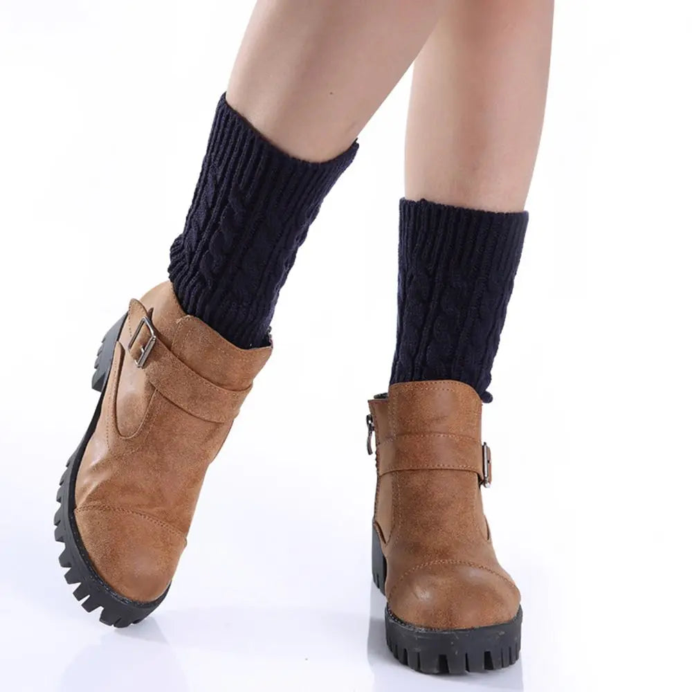 Women's Short Knit Leg Warmers - Boot Cuffs in Grey & Khaki - photo 4