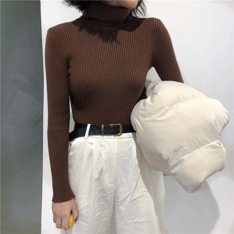Women's Ribbed Turtleneck Sweater — Thick Knit Jumper