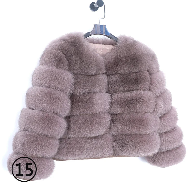 Women's Fox Fur Coat with Detachable Sleeves