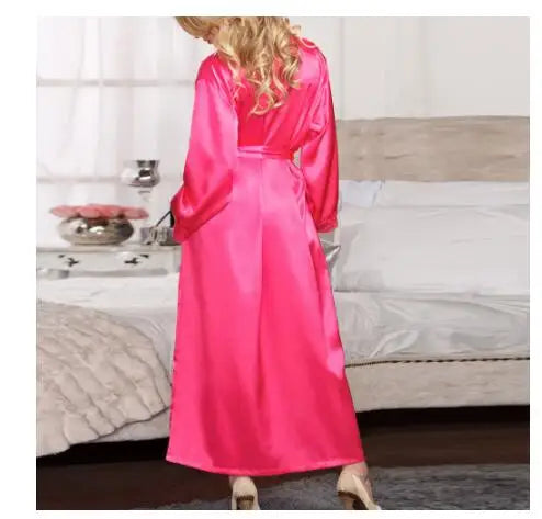 Women's Long Satin Robe with Belt, Lightweight
