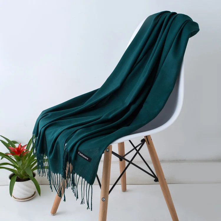Women's Tassel Scarf, Soft Solid Color Shawl Wrap