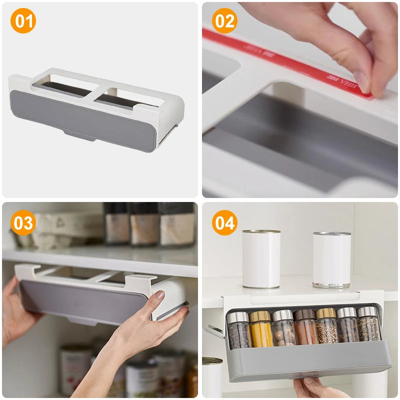 Self-Adhesive Under-Shelf Spice Rack - Wall-Mounted Seasoning Holder - photo 6